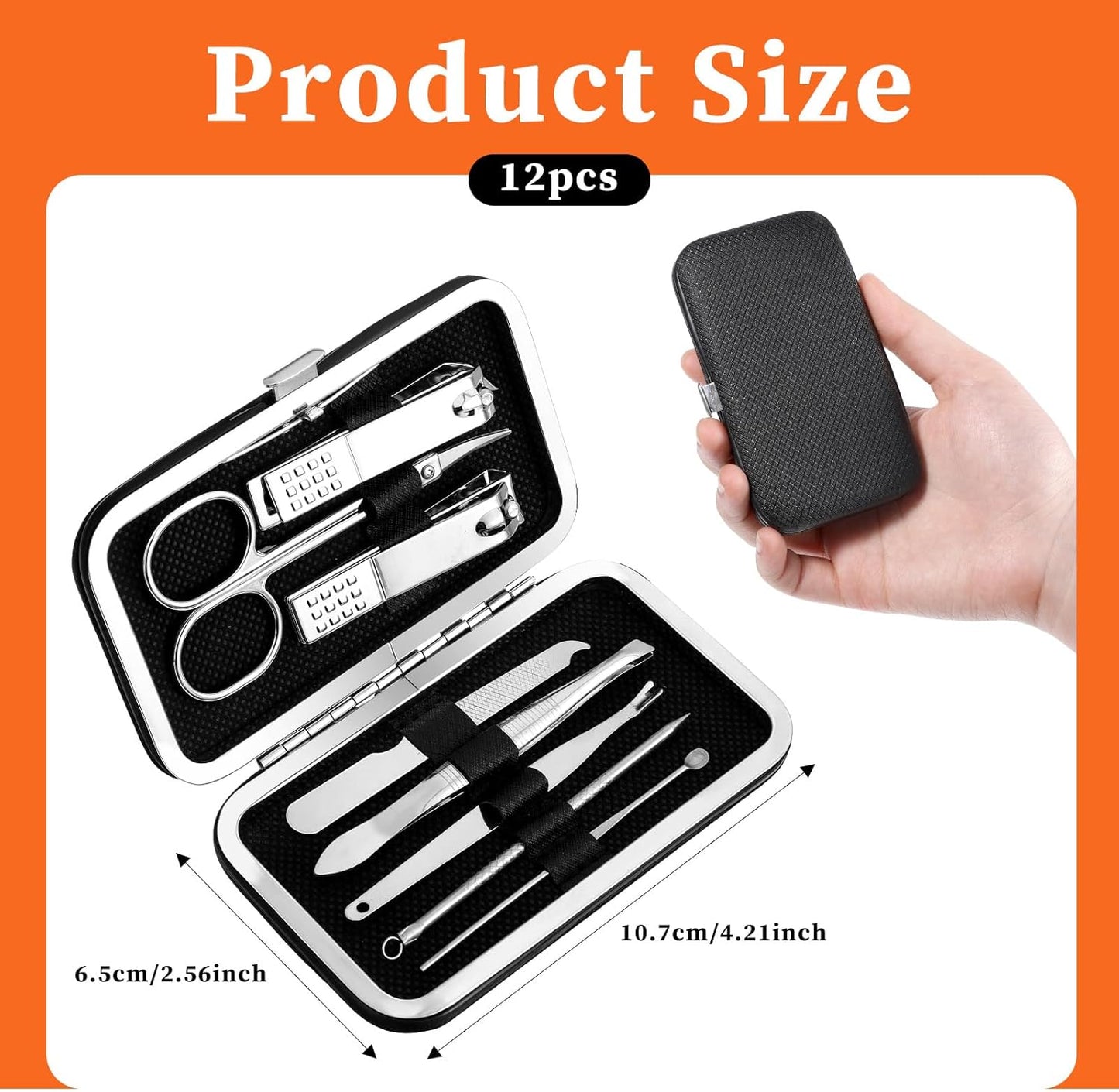 12 Sets Manicure Set Bulk Nail Clippers Pedicure Kit for Men, Nail Grooming Pedicure Kit with Case Travel 8 in 1 Stainless Steel Professional Nail Care Tools Set