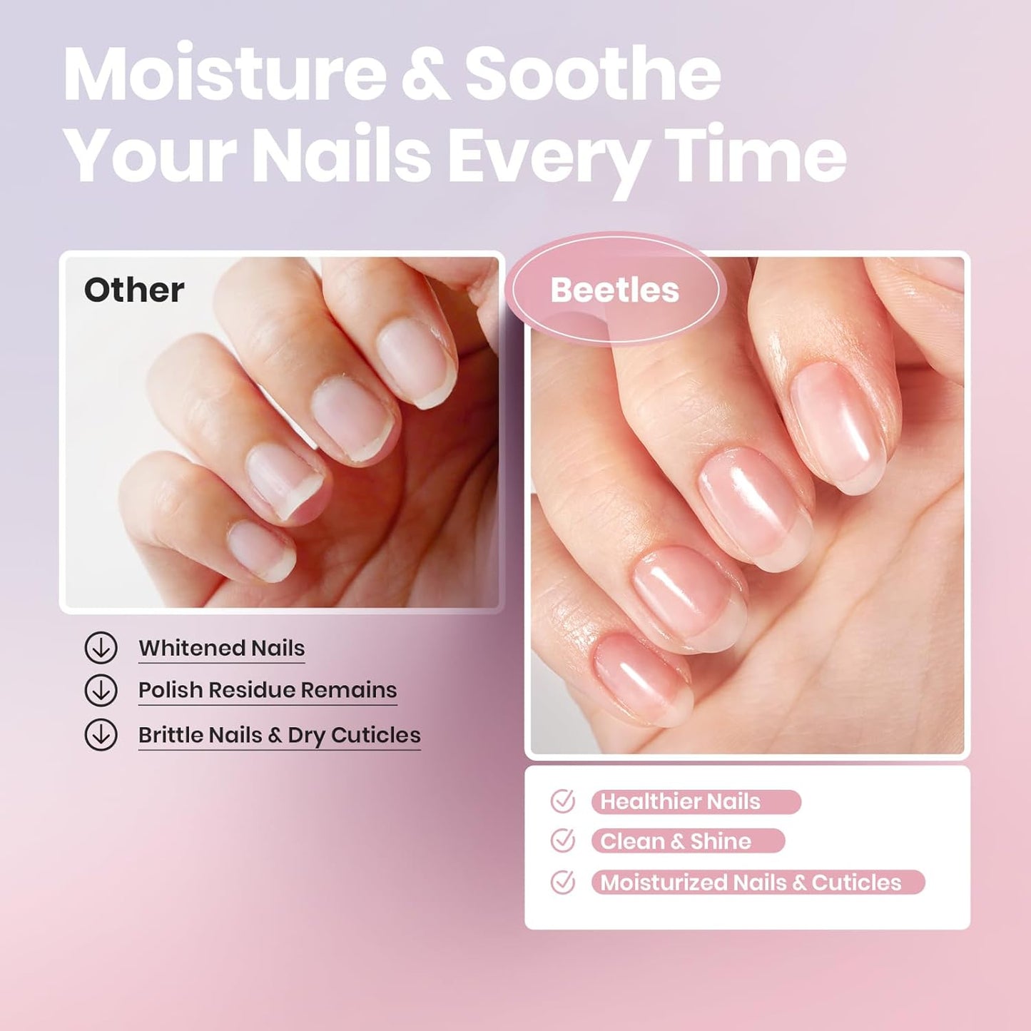 Beetles Non Acetone Nail Polish Remover - 4.06Fl Oz/120ML Nourishing Formula Acetone Free Nail Polish Remover - Non-Drying - Professional Controllable Quick & Gentle Removal for Natural Damaged Nail