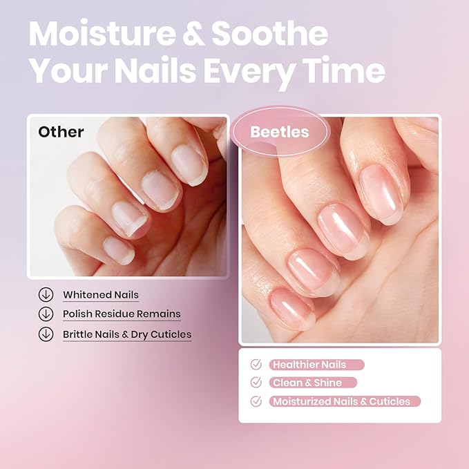 Beetles Non Acetone Nail Polish Remover - 0.67Fl Oz/20ML Controllable Nourishing Formula Acetone Free Nail Polish Remover - Non-Drying - Professional Quick and Gentle Removal for Natural Damaged Nail