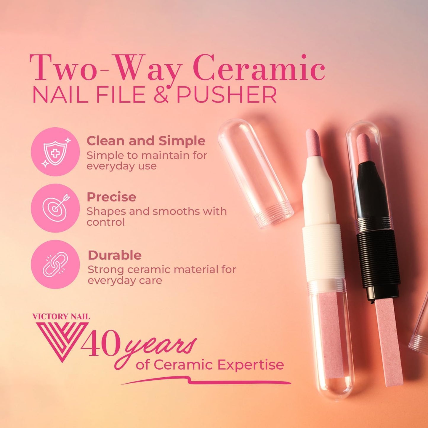 Ceramic Pusher Files for Nails, Manicure Fingernail Files with Cases, Professional Precision Filing Cuticle Remover, Manicure Stick, 2 Pieces