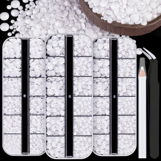 5000PCS Resin Rhinestones with Tweezers for Crafting, 2/3/4/5/6mm Flatback Jelly Rhinestones, 3 Box White Non Hotfix Crystal Gems for DIY Crafts Mugs Tumblers Clothes Makeup Nail