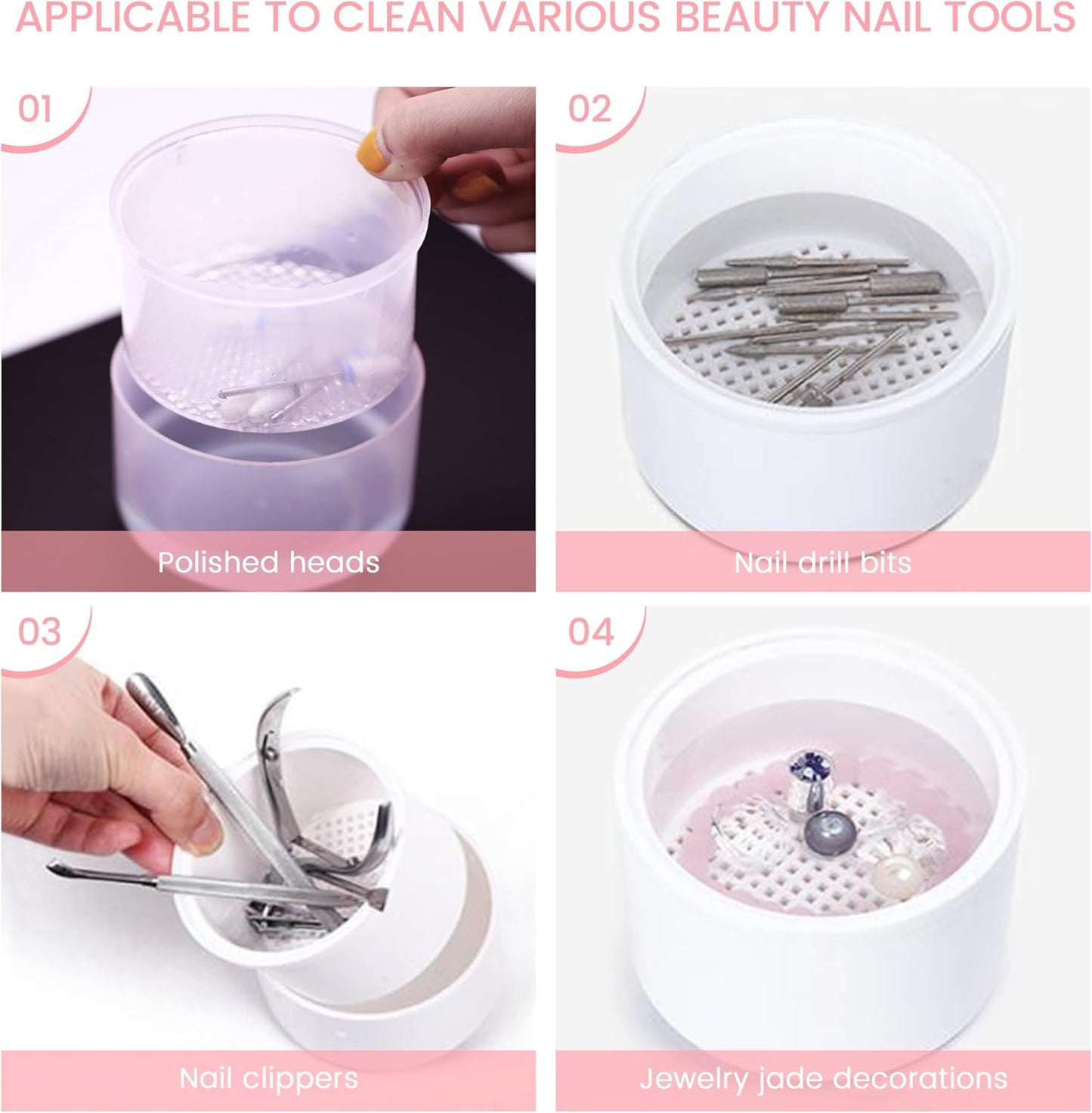 Nail Soaking Tray Box Cleaner Pot for Scissors Tweezers Nail Art Tools Manicure Soaking Tray Clean Box Nail Drill Bits Clean Box -Clear