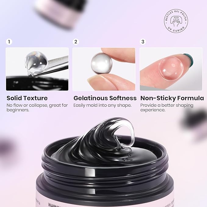 Beetles 3D Gel Nail Art Kit-Crystal Orb 3D Nail Art Clear 1 oz 5 in 1 Non-Sticky Hand Sculpting Building for Beginner DIY Salon at Home,Clear Solid Builder Nail Gel, UV & LED Lamp Cured Needed