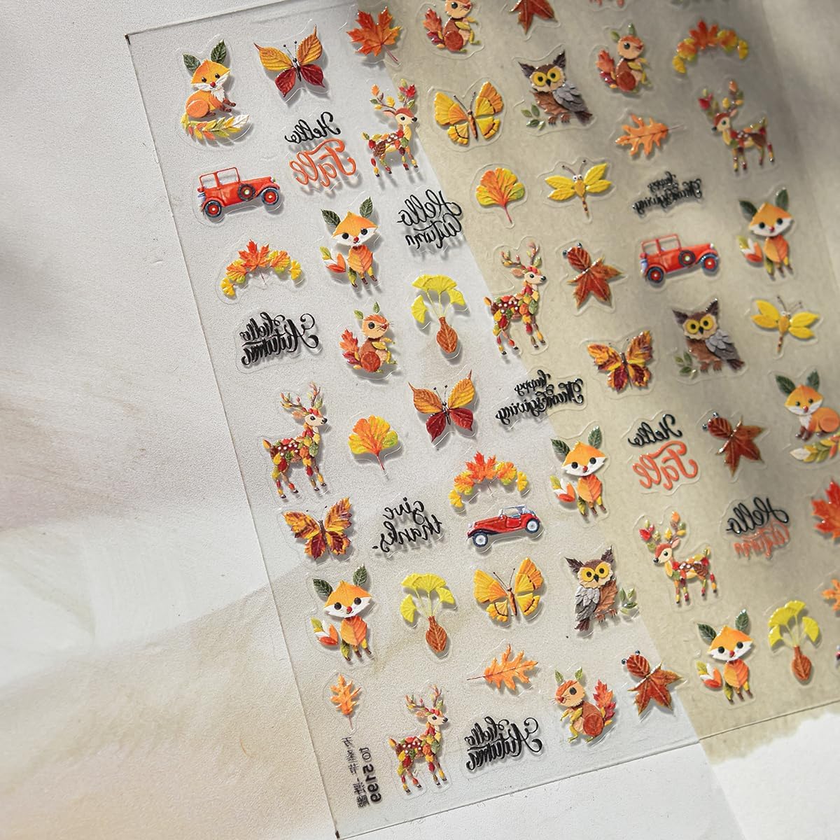 Fall 5D Embossed Nail Art Stickers Decals Thanksgiving Nail Decals Cute Squirrel Owl Butterfly Dragonfly Design Nails Art Supplies Self-Adhesive Autumn Leaves Nails Stickers for Women Manicure Decor