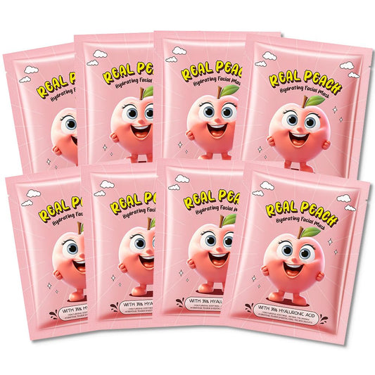 8 PCS Real Hydrating Nature Face Masks Skincare, Hyaluronic Acid, Vitamin C and E, Chamomile, Korean Beauty Essence Facial Paper Sheet Mask for Skin Care Moisturizing (Peach)