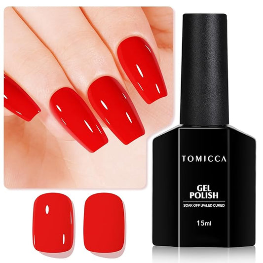 TOMICCA Red Gel Polish - Soak Off UV Nail Polish Quick Dry, Long Lasting Manicure Salon DIY Nails Polish Gel Colors