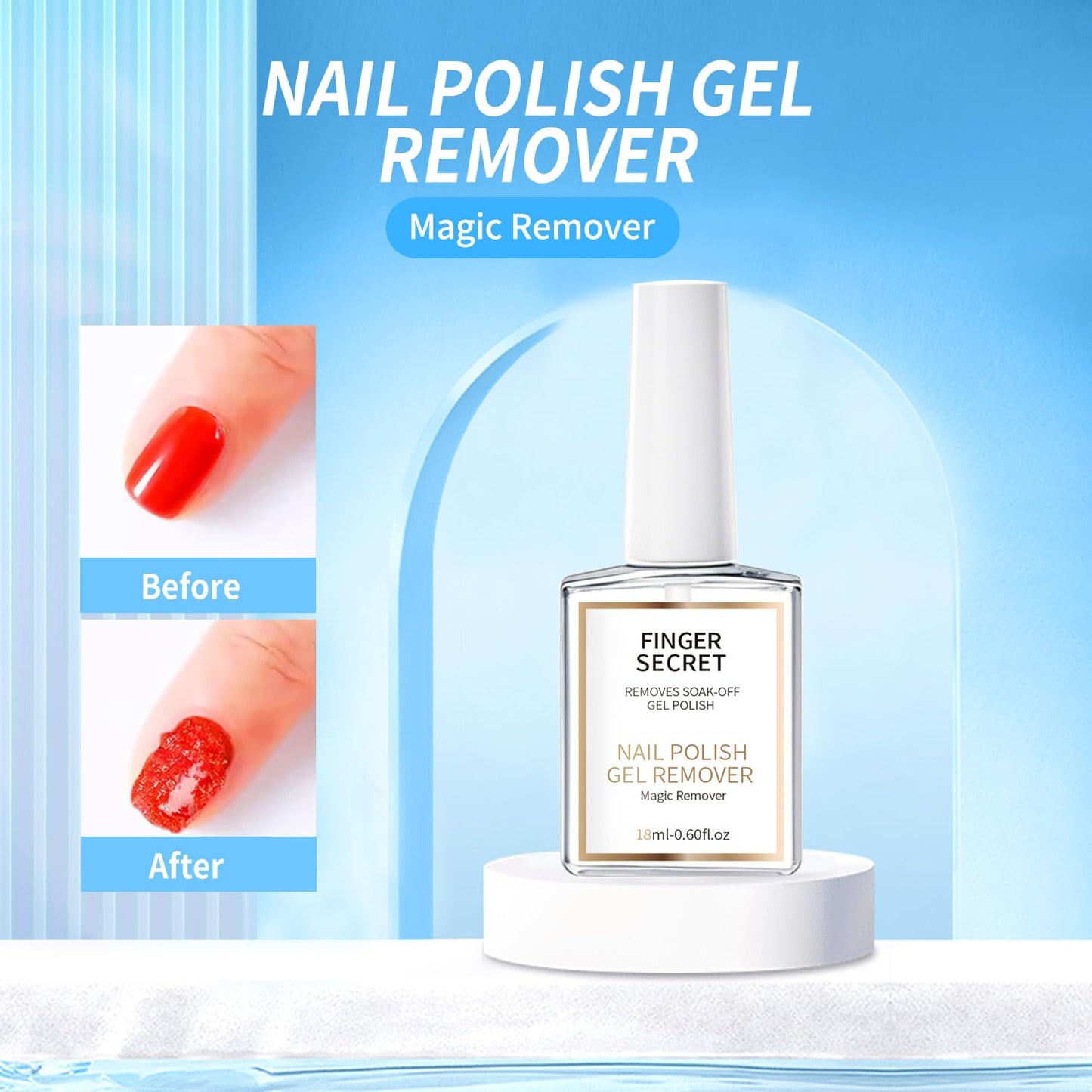 Nail Polish Remover Gel Nail Polish Remover Effective Thorough Gel Remover Kit 0.6oz DIy Festival Home (finger flat bottle 18ml bursting gel +mini sand bar + small steel pusher)