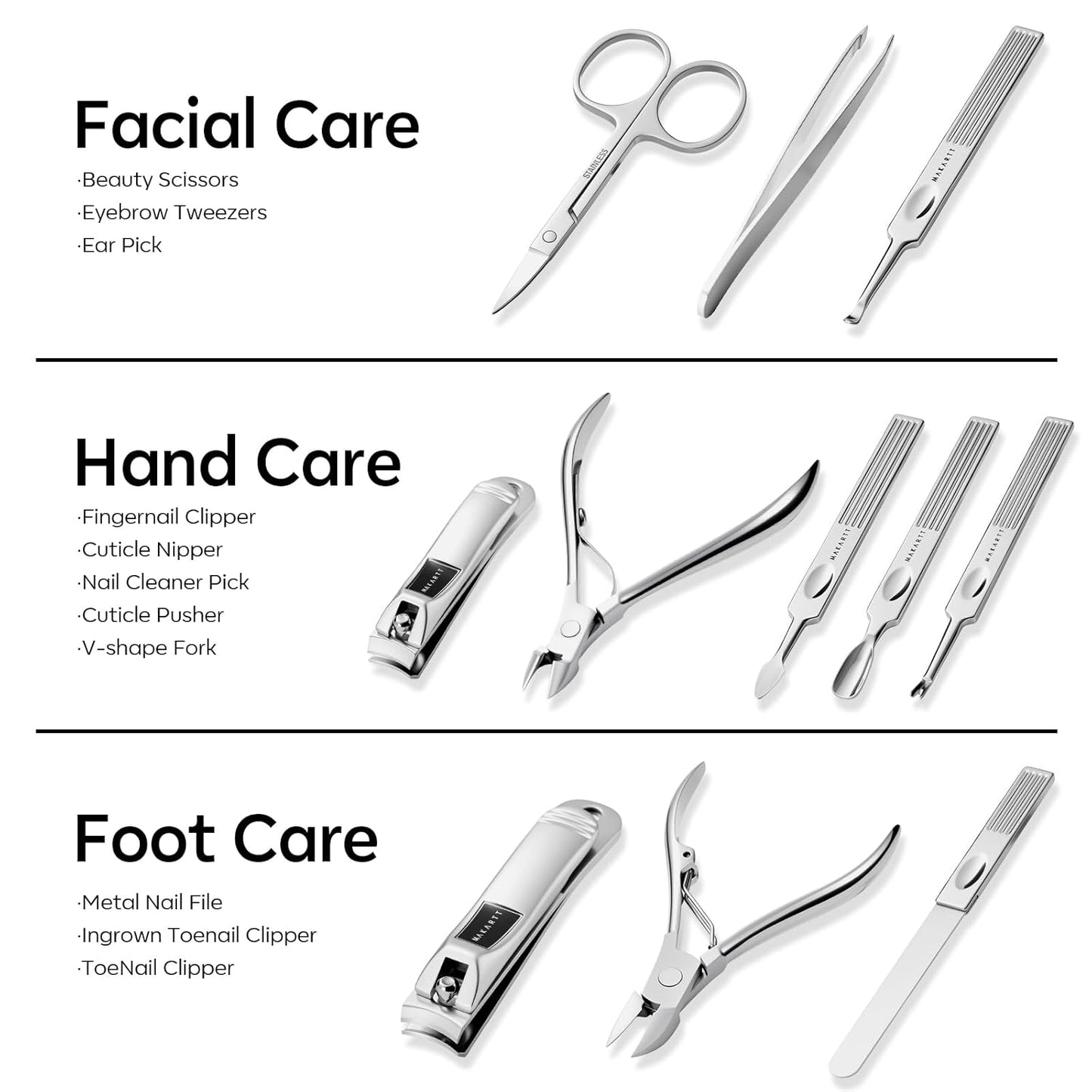 Makartt Manicure Kit for Women: Travel Manicure Pedicure Kit- 11 pcs Stainless Steel Women Men Fingernail Grooming Tool with Portable Rosy Gold Leather Case
