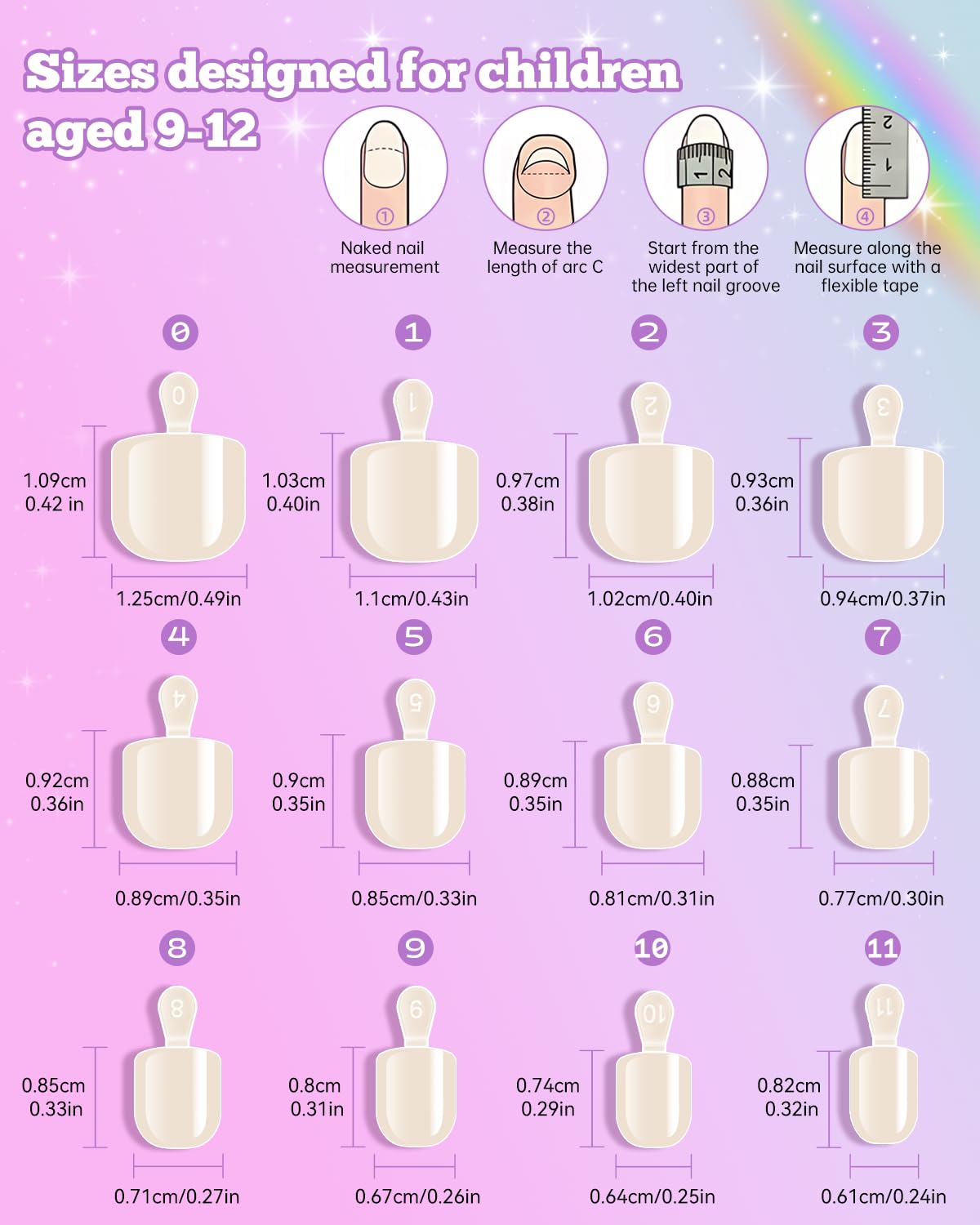 krofaue 240Pcs Kids Press on Nails with Handle - Short Fake Nails for Girls 12 Sizes Soft Gel Nail Tips for Safe & Fun DIY Nail Tips Art for Children 9-12(Nature)