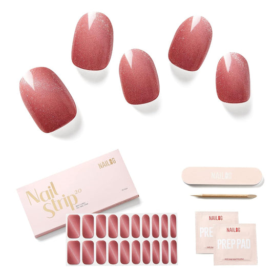 NAILOG Semi Cured Gel Nail Strips (20 Extra Long Stickers/Wraps) | Buy 2 Get 1 UV Lamp| Glossy & Long Lasting Soft Gel Finishing, Silvery Kahala