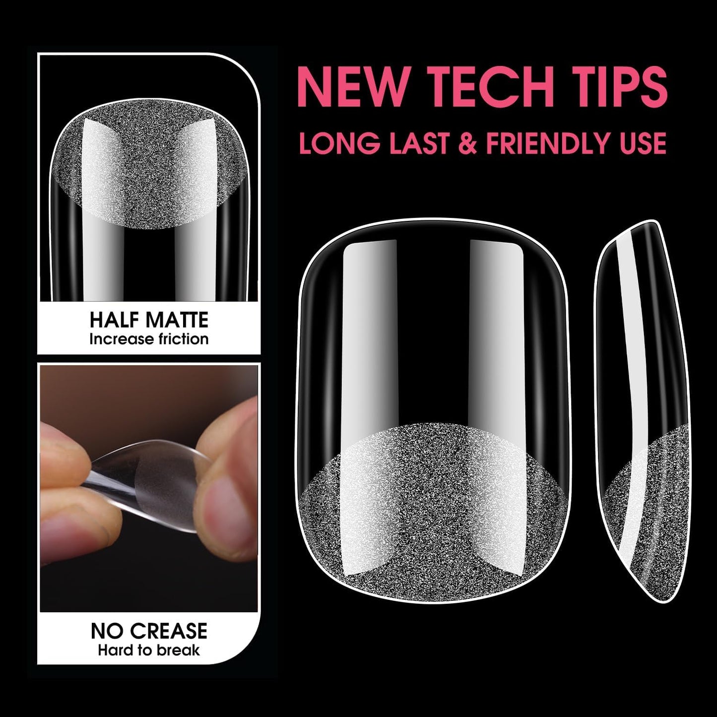 Short Square Soft Gel Nail Tips, BORNBYME 216 PCS Pre Buff Full Cover Shaped Nail Extenison Tips Half Matte Gel Nail Tips