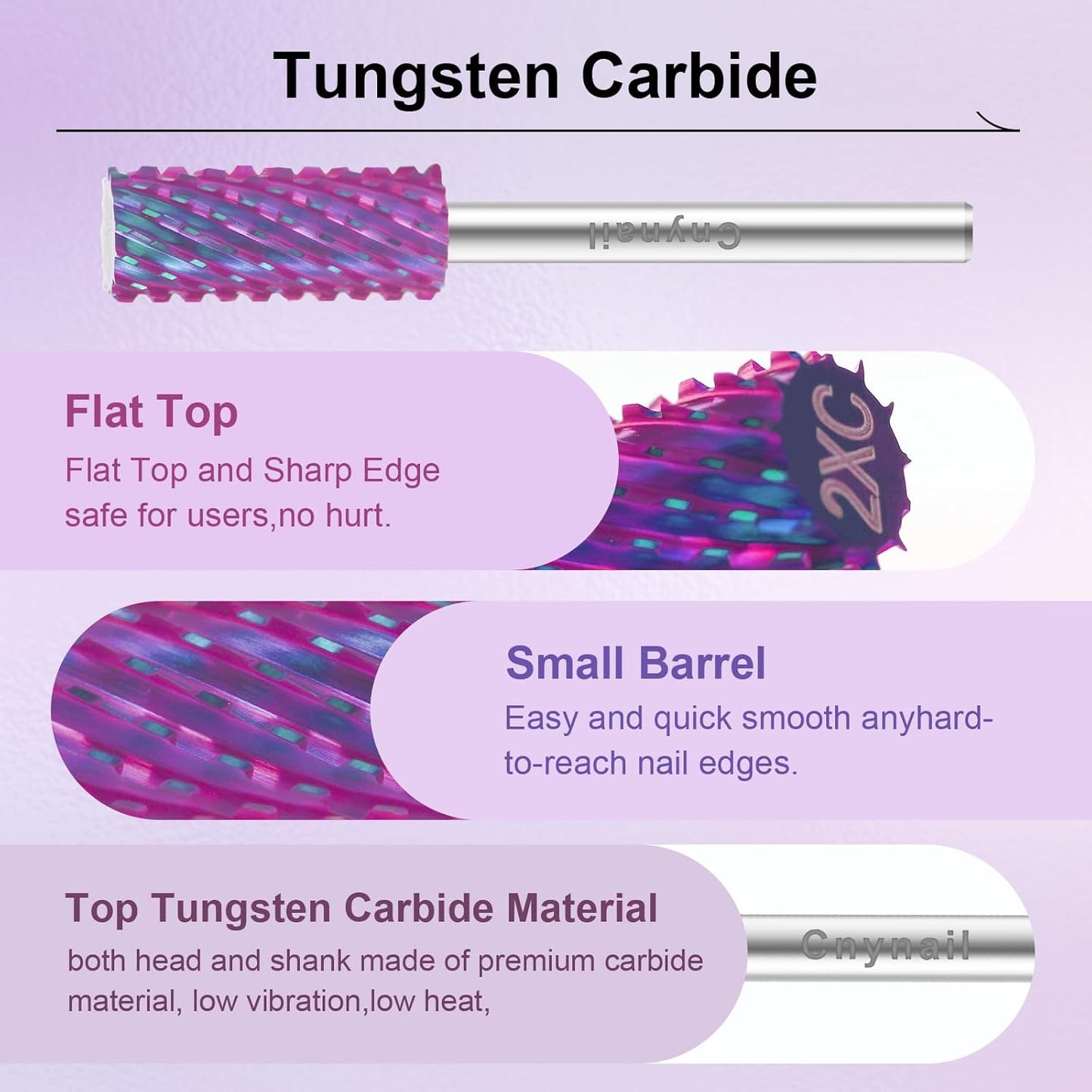 3/32" Small 5.35MM Barrel Bit Tungsten Carbide Nail Drill Bit Safety Bit for Gel & Acrylic Removal, 2- Way Rotating Efile Tip, Salon Electric File Accessory (XXC Girt, Purple)