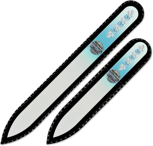 Double Sided Fingernail File for a Smooth Finish - Mont Bleu Set of 2 Glass Nail Files Hand Decorated with Crystals - Handmade Gifts - Your Nail Health in Your Hands - Czech Glass File