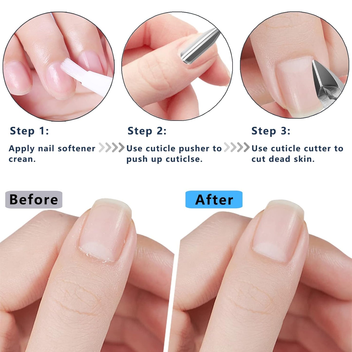 Cuticle Trimmer with Cuticle Pusher and Scissors, Cuticle Remover Professional Durable Pedicure Manicure Tools, Stainless Steel Cuticle Nipper Cutter Clipper for Fingernails and Toenails (Silver)