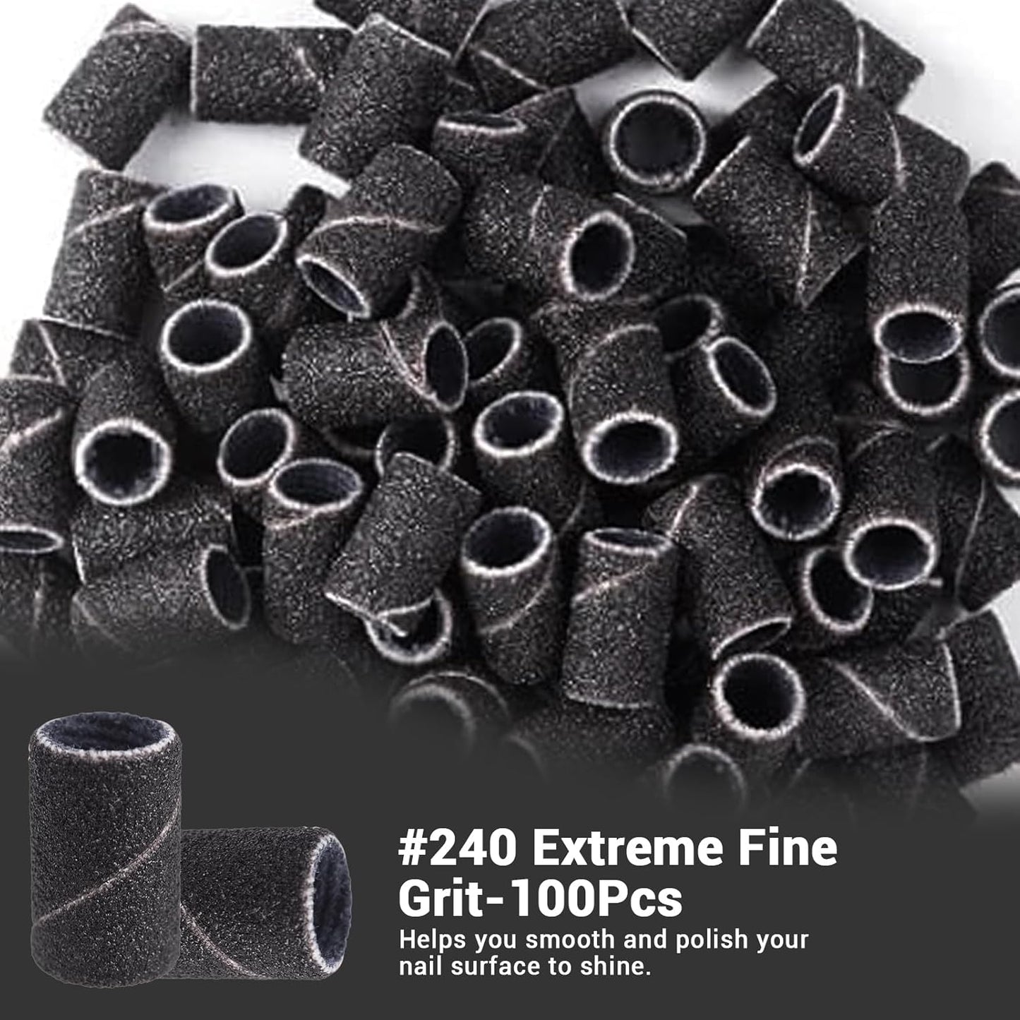 MelodySusie 100 Pcs Nail Drill Bits Sanding Bands for Nail Drill 240 Extreme Fine Grit Nail File Sanding Bands for Acrylic Nails Gel Manicures and Pedicure