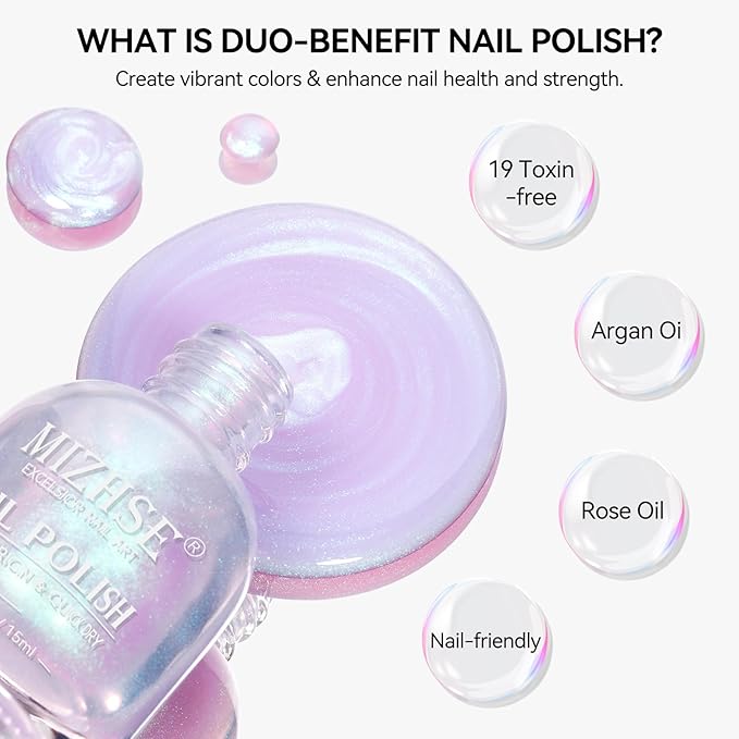 MIZHSE Quick Dry Pearl Nail Polish, Aurora Purple Nail Polish, Fast Drying Glossy Shimmery Mermaid Nail Lacquer Trendy DIY at Home Nail Gift Spree