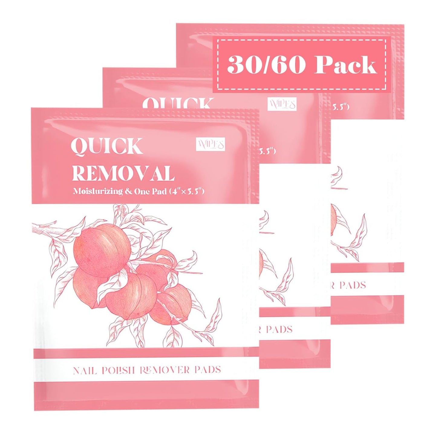 60PCS Nail Polish Remover Pads Nail Polish Remover Wipes 4” X 5.5” Large Size Acetone Pads Quickly Remove Nail Polish Travel-Friendly Individually Wrapped Moisturizing Wet Wipes For Nails