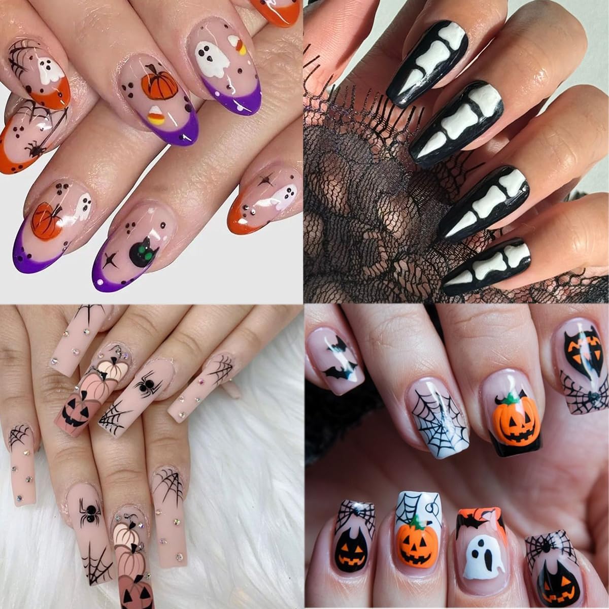 5D Embossed Halloween Nail Stickers for Nail Art Cute Ghost Nail Art Stickers Self-Adhesive Pegatinas Uñas Bear Pumpkin Fall Glitter Designs Spooky Skeleton Nail Decals Supplies for Nail Decoration