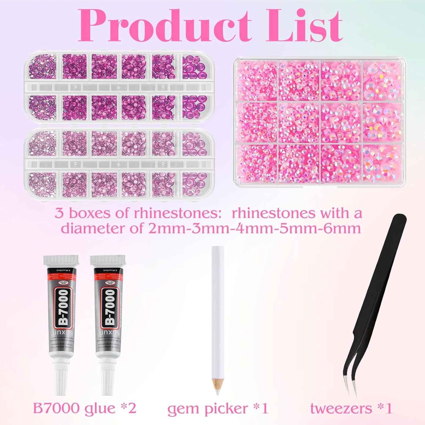 ASTARON Pink Resin Rhinestones for Crafting, 2mm-6mm Mixed Flatback Resin Gemstones for Crafts Gems Bulk Jelly AB Bedazzling Diamonds with Glue for Nails, Tumblers, Mugs Decoration