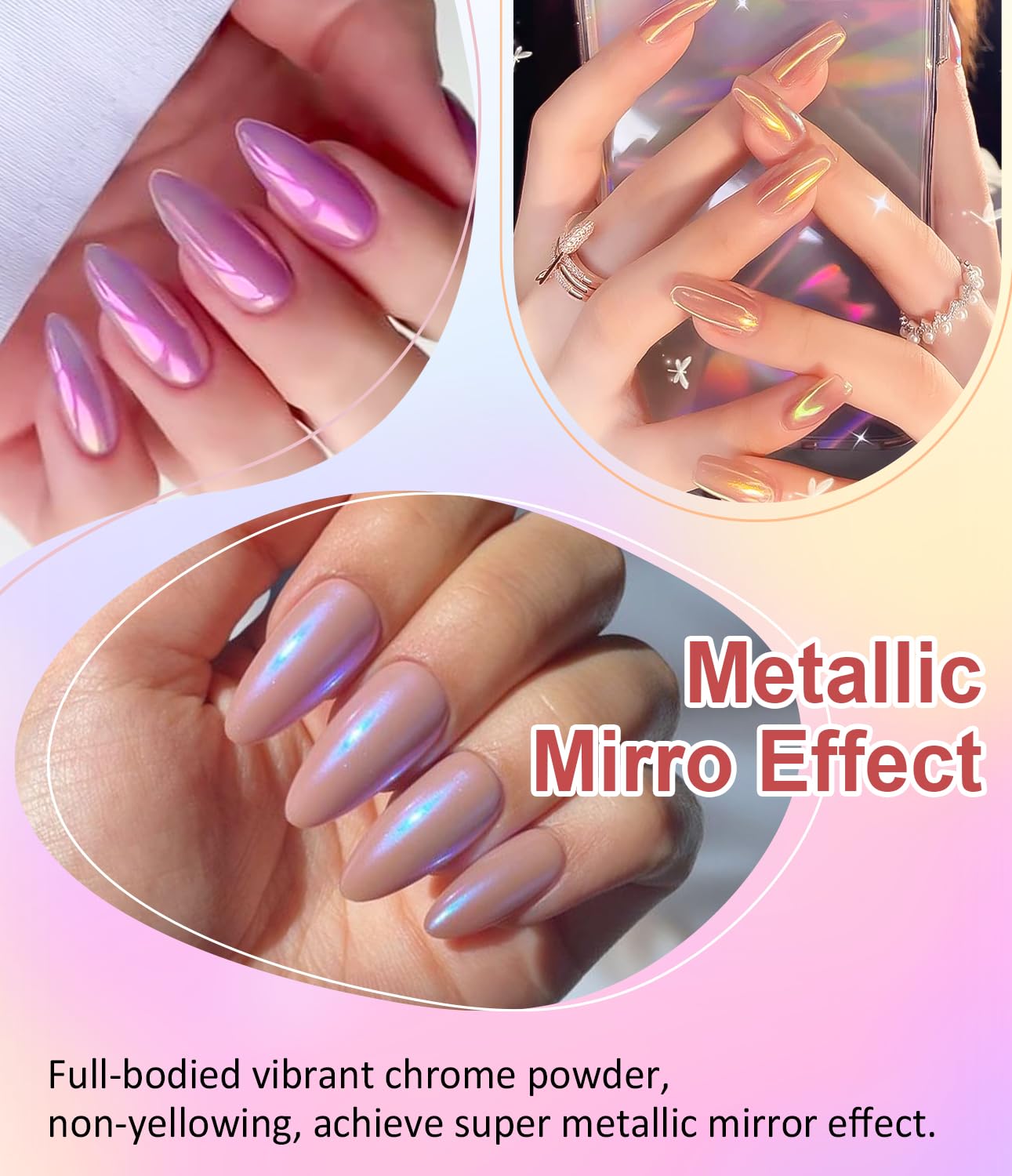 3D Nail Gel and Chrome Nail Powder Kit BISHENGYF: 15g No Wipe 3D Sculpting Gel Aurora Pink Blue Gold Chrome Nail Powder with Clear 3D Carving Nail Molding Glue Set for Nail Art Decoration