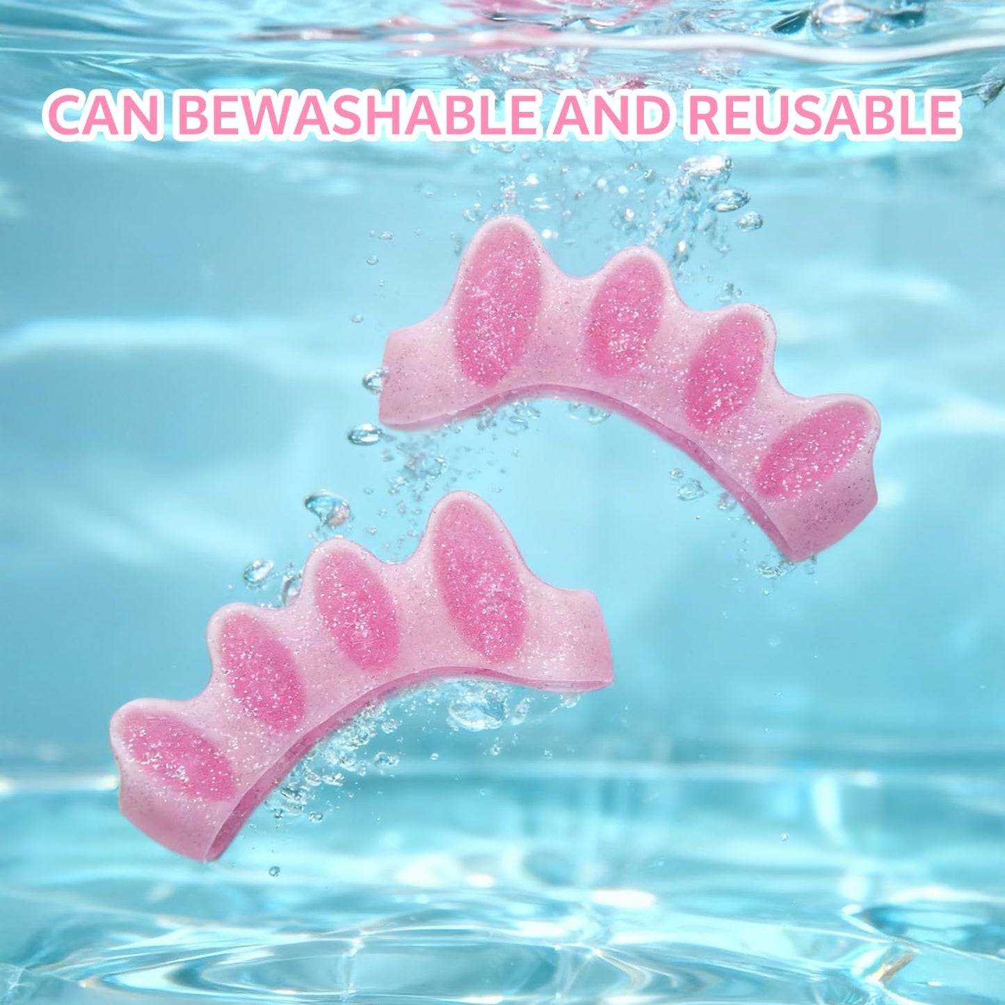 Durable Unisex Toe Separators with Sparkle Design for Yoga & Daily Use - Flexible Silicone toe Spacers for Bunions, One-Size-Fits-All for Men & Women (2PCS) (Pink)