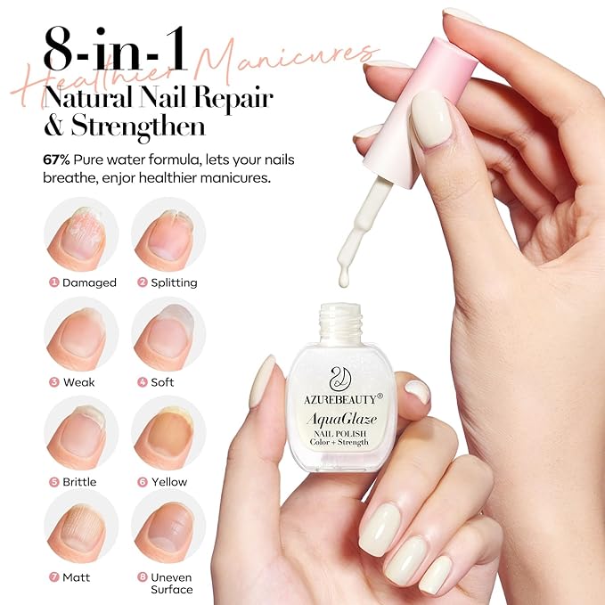 AZUREBEAUTY Warm White Nail Polish, Natural Quick Dry Nail Strengthening Glossy Finish for DIY Manicure & Nail Art, Salon Quality