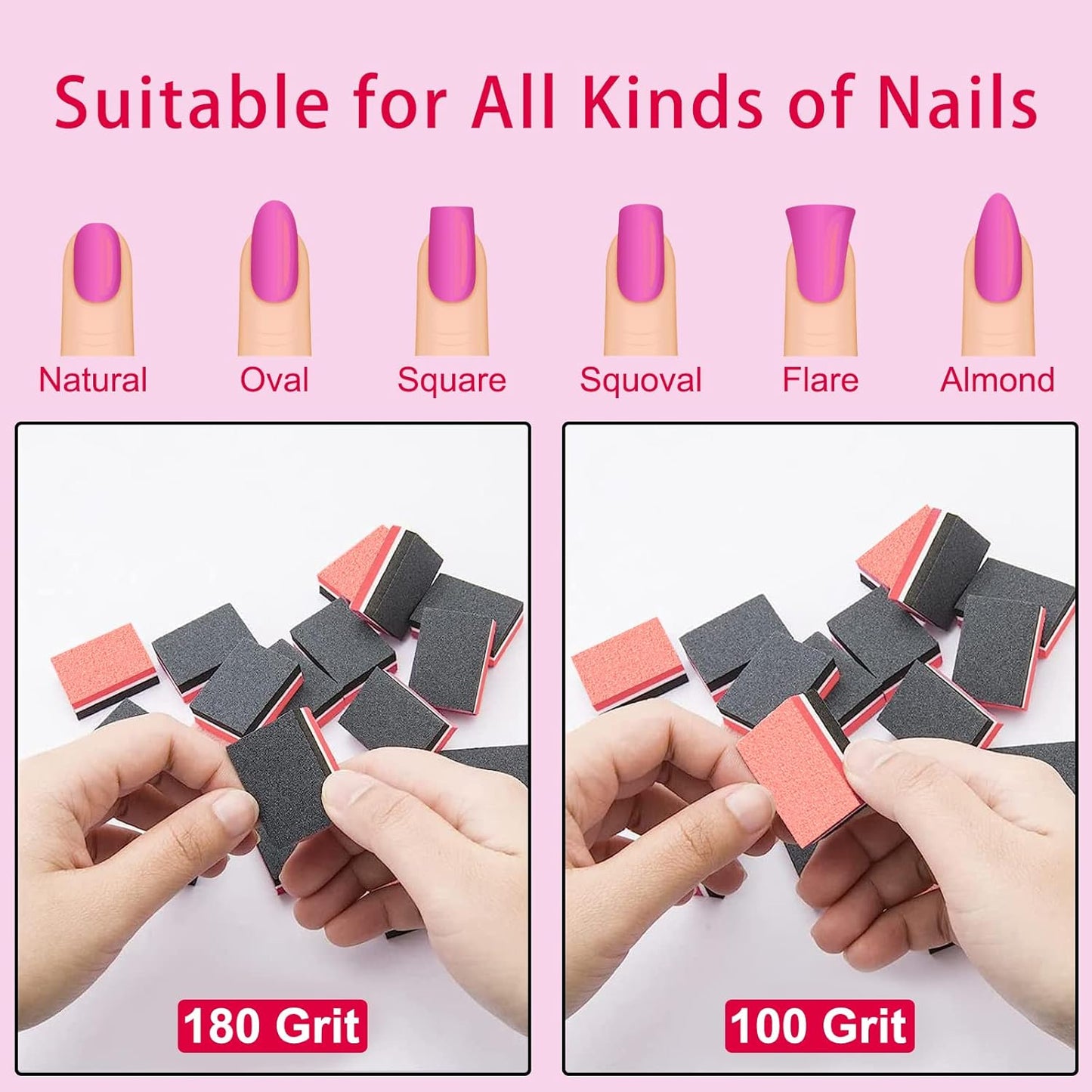 CGBE Buffer Block Nail File 180/100 Grit Nail Buffers Sponge Nail Polish Sanding Buffer Strips Nail File Blocks Manicure Tools 50PCS (Red-Black)