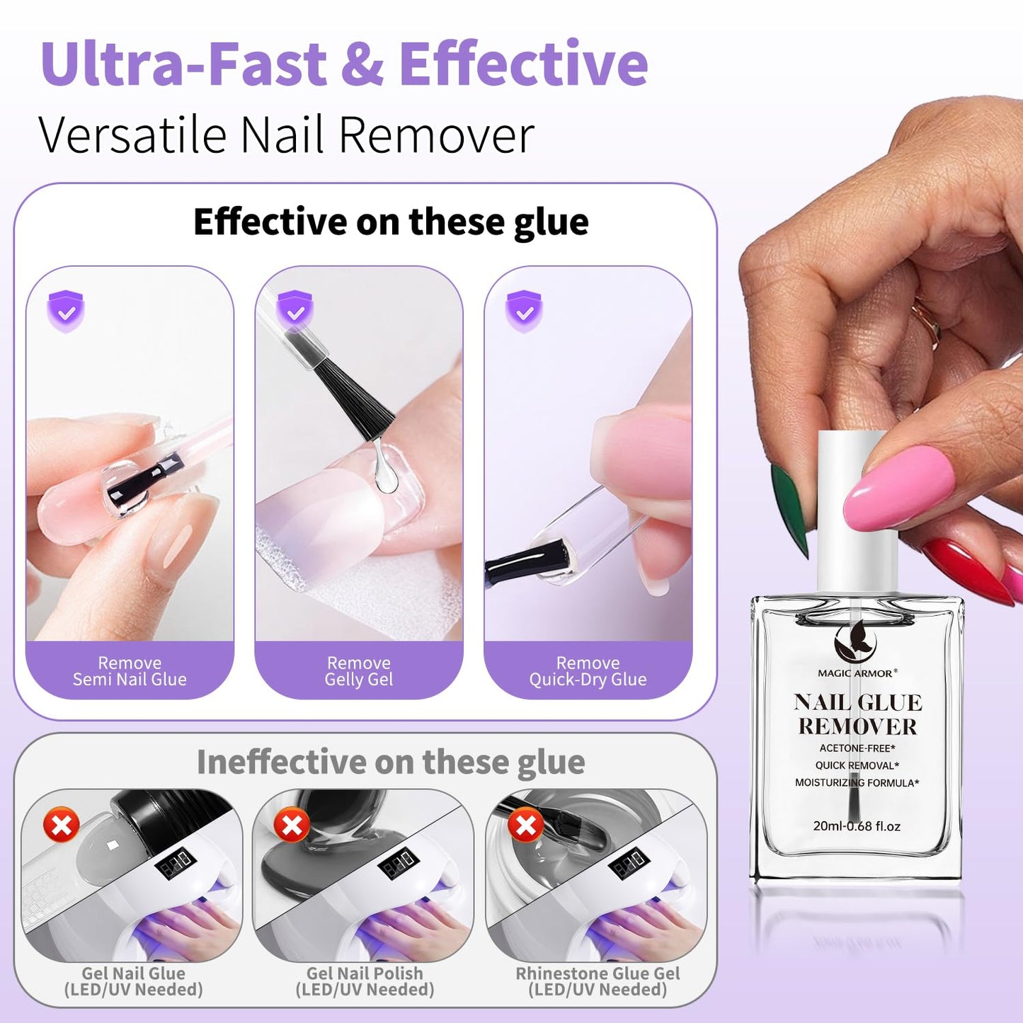 Nail Glue Remover for Press On Nails 20ml, Non-Acetone Removal Debonder, Quick & Gentle Adhesive Remover for Fake Nails – Not for Gel Polish or Base Coat