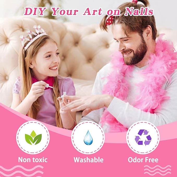 wakaniya Kids Nail Polish - Mini Nail Polish Set for Girls 12 Rainbow Colors with Nail Stickers, Water Based Natural Safe Non Toxic Peel Off