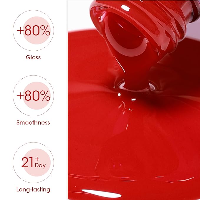 GELLEN Red Gel Nail Polish, 18ml Shimmer Red Gel Polish Gel Soak off LED Nail Art Professional Manicure Gel Polish Colors Home Salon DIY Valentines Gifts for Her
