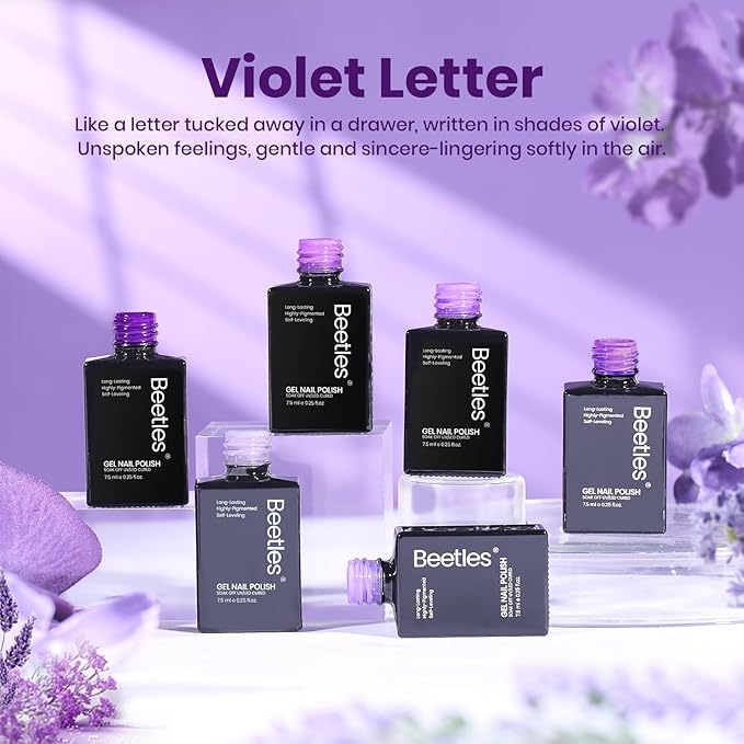 beetles Purple Gel Polish - Violet Letter 6 Colors Polish Set, Light and Dark Purple Colors, Soak Off LED Nail Gel Manicure Kit for DIY at Home Salon