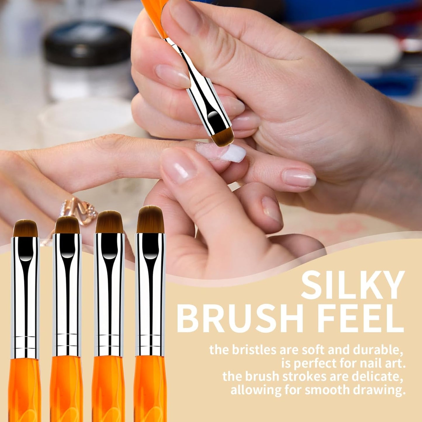French Manicure Brush, Esclane 2 Way French Nail Brush with Dotting Tool for Manicure Cuticle Clean Up Nail Art Design, French Tip Brush (Orange, #10)