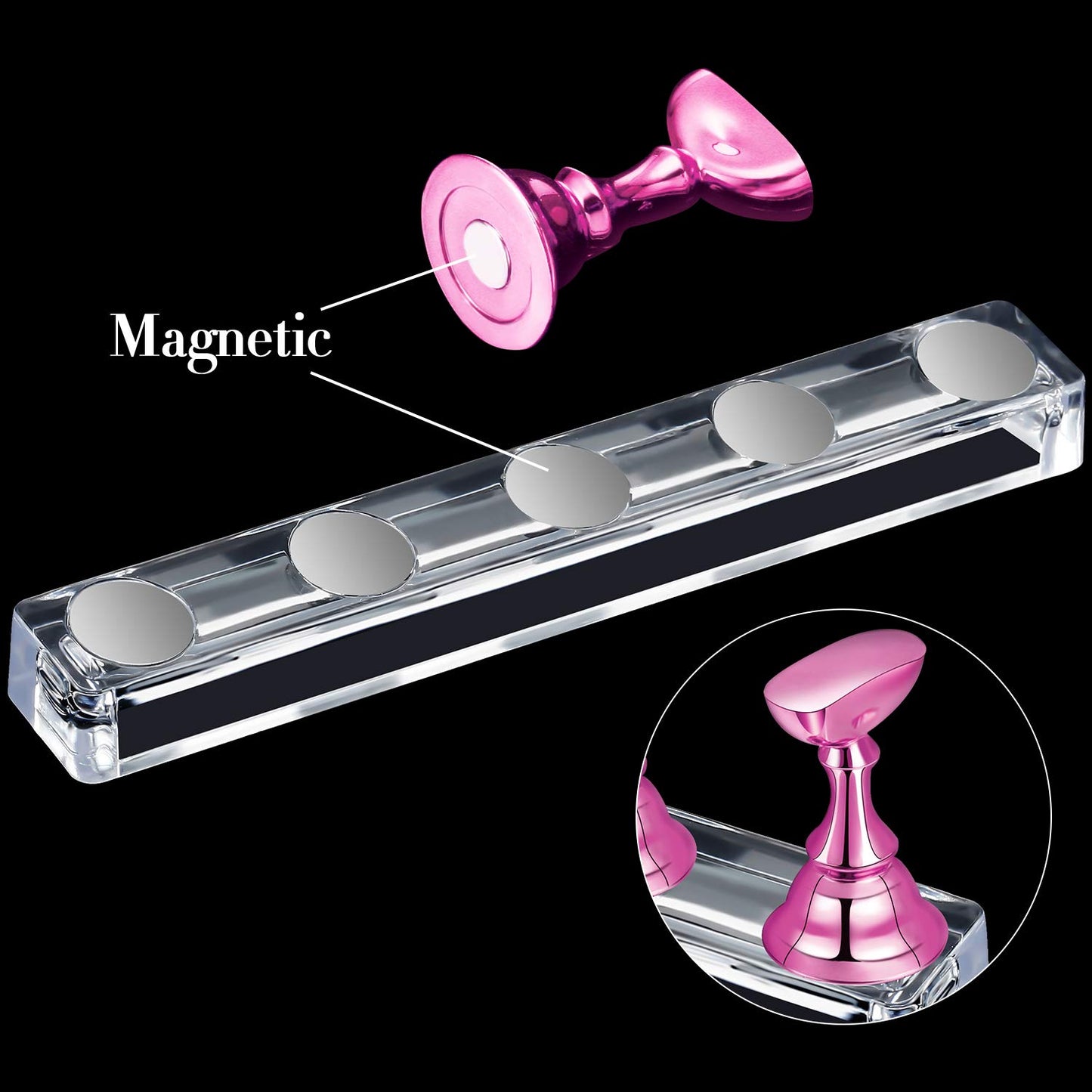 6 Sets Magnetic Nail Tip Display Holder Acrylic Display Stand Nail Tip Practice Art Training Stand for DIY Manicure Fingernail Salon(Light Pink)