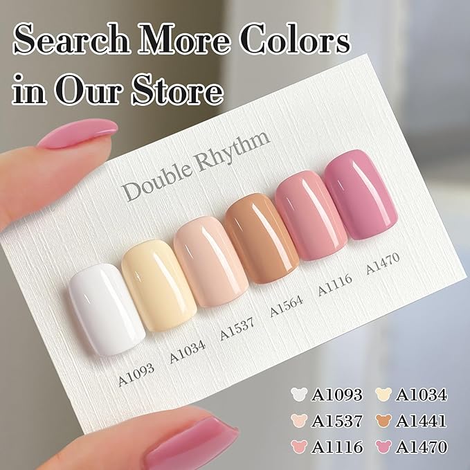 Double Rhythm 0.50 OZ Gel Polish Hema Free Same Color Same Bottle Golden Round Translucent Neutral Natural Milky 15 ML Jelly UV Polish Art DIY at Home (Sand Nude-C1441)