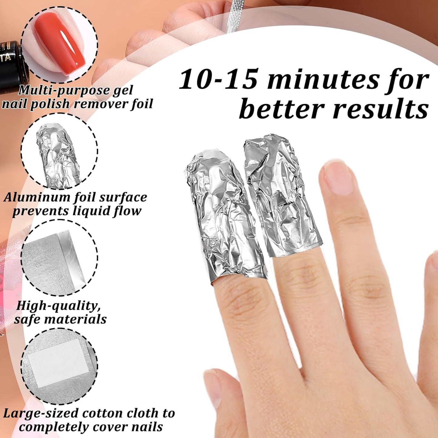 Giantree 100 Pcs Nail Foil, Nail Polish Remover Gel Nail Foil Wraps for Nails, Soak Off Foils Cotton Pads Gel Polish Remover for Soak off Gel Polish Removing at Home(100PCS)