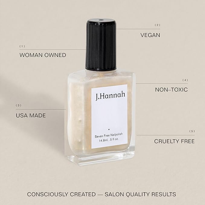 J. Hannah Nail Polish – Vegan, Non-Toxic, Cruelty-Free, Gluten-Free, Long Lasting, USA Made, Transparent, Opulent Oyster Color (Akoya)