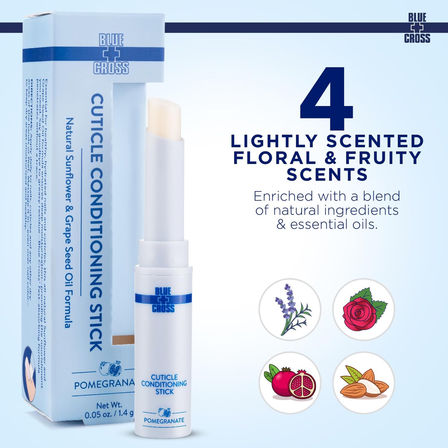 Blue Cross Cuticle Balm Conditioning Stick, Scented Cuticle Softener Oil Balm with Nourishing Sunflower & Grape Seed Oil, Professional Nail Care Supports Dry + Damaged Cuticles, 0.05oz, Pomegranate