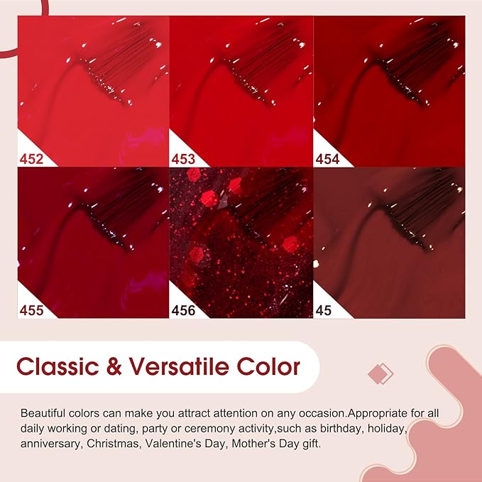VENALISA Hema-Free Red Gel Nail Polish Set- 6 Colors Popular Red Burgundy Glitter Gel Polish Kit, DIY at Home Salon Christmas New Year's Gifts for Girls