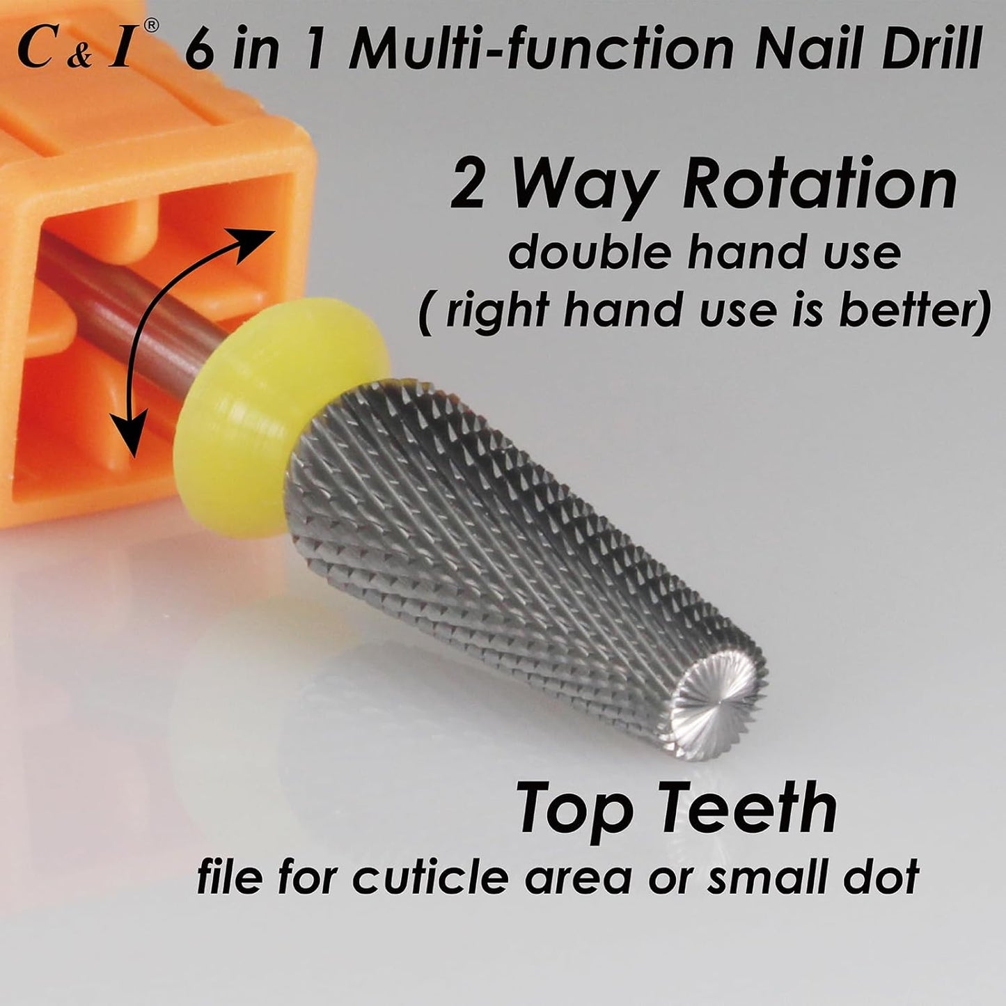 C & I Nail Drill Bit 6 in 1 Multi-function Rounded End E File, Tungsten Steel CNC Overall Cutting, Manicure Tool for Nail Tech Quick Remove Nail Gels, Acrylic Nails (Original, Extra Fine -XF)