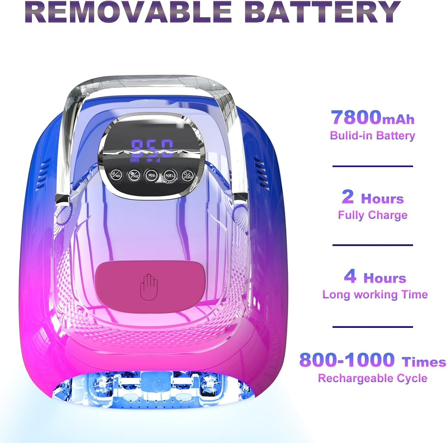 LIMEGIRL Cordless Nail Lamp, 72W Powerful UV LED Nail Dryer with Replaceable Lamp Beads & Battery, UV Light for Gel Polish, Rechargeable & Portable for Professional Nail Salon Use (Color, One Battery)
