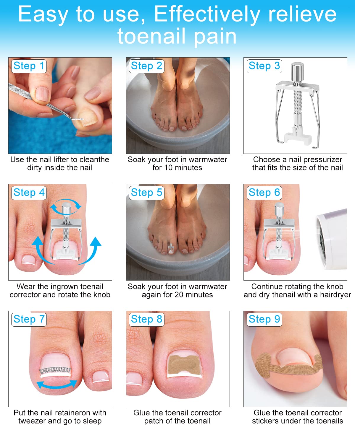 Ingrown Toenail Removal Kit, Ingrown Toenail Treatment, Ingrown Toenail Corrector Tools Come with Podiatry Toenail Braces, Ingrown Toenail Corrector Strips and Patch for Toe Pain Relief