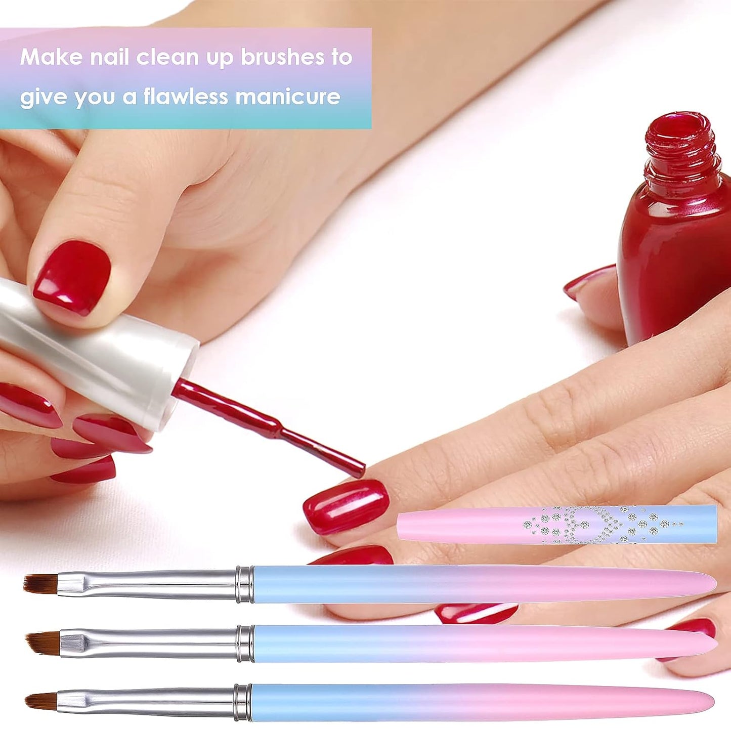 cobee 3 Pack Nail Painting Clean Up Brushes, Nail Art Clean Up Brushes - Round, Angled, Flat