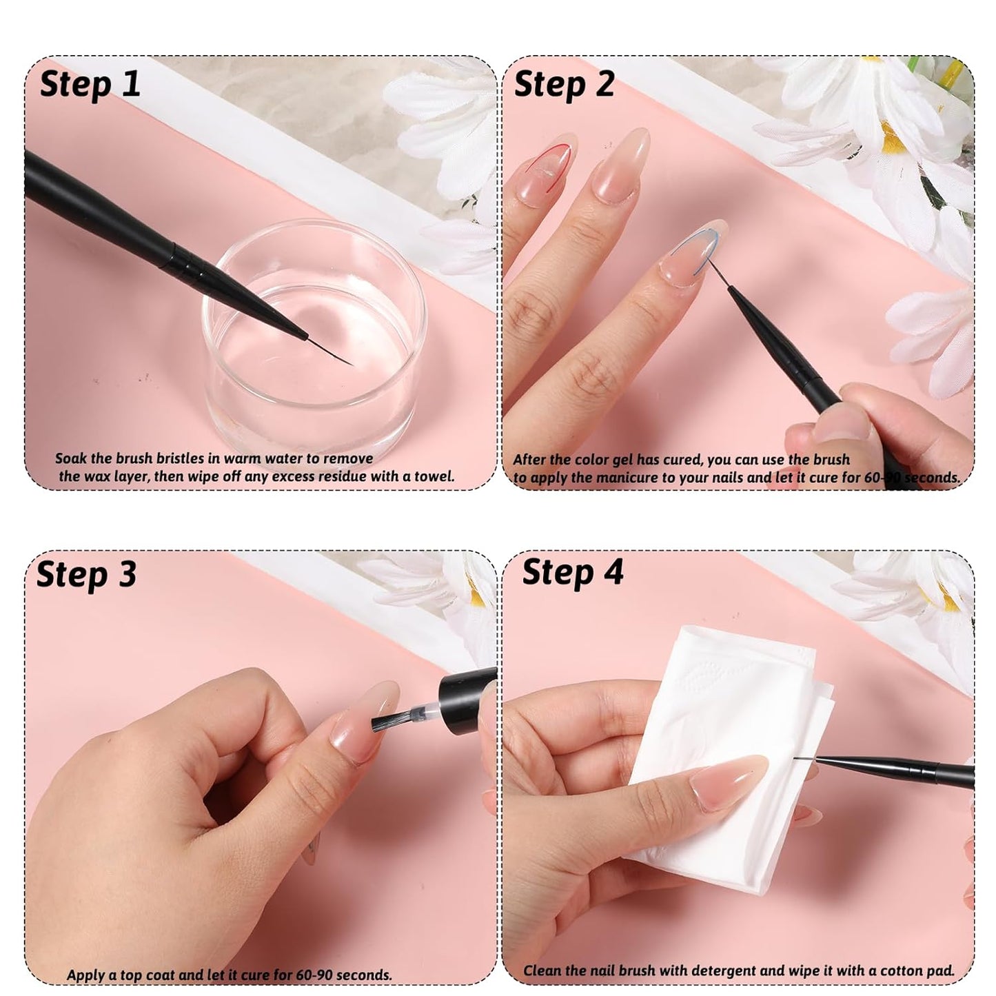 5Pcs Nail Dotting Liner Tools Double-End Nail Art Brushes Kit Nails Art Gel Polish Liner Brushes Dotting Pen Tools Painting Arts Design Brush Set for Long Lines, Thin Details, Fine Drawing Black