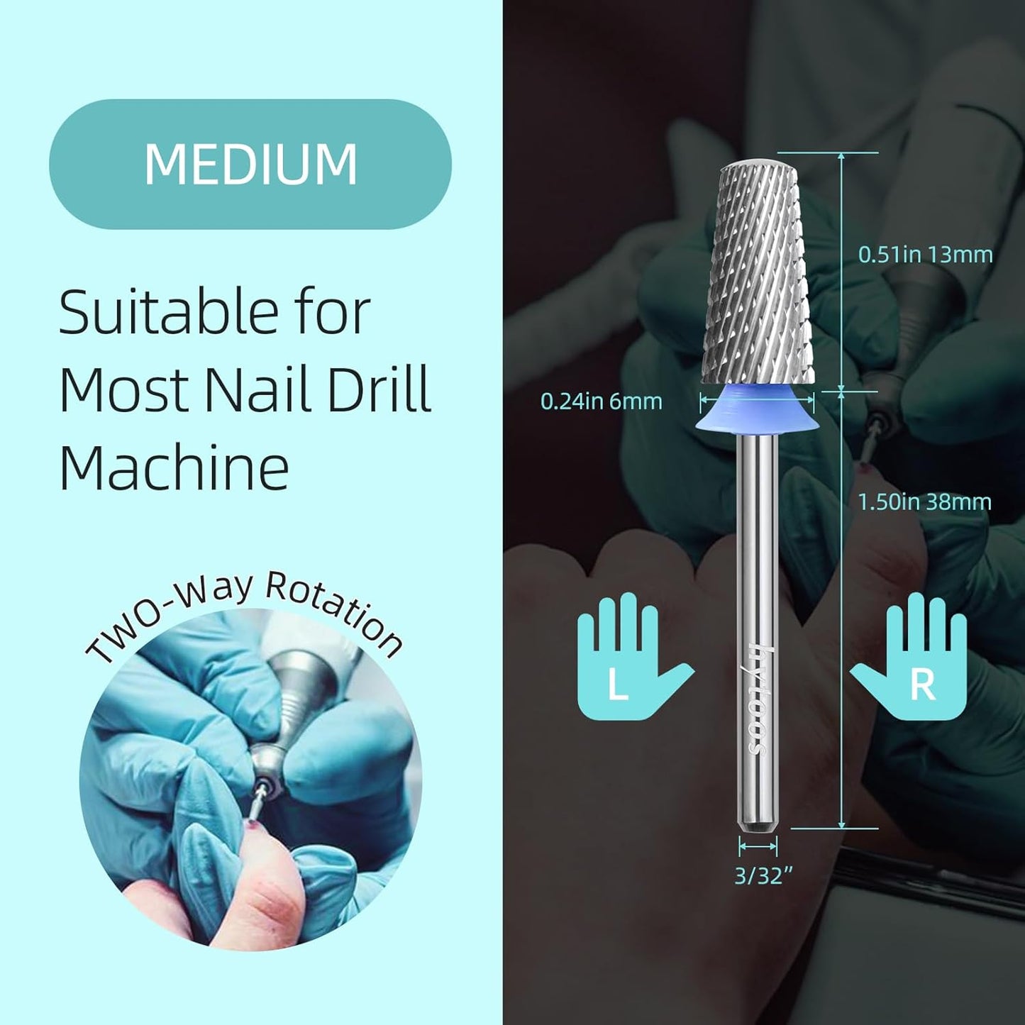 Safety Tapered Nail Drill Bits, Medium Uncoated Smooth Top Barrel Nail Bit, 3/32 Two-way Carbide Drill Bits for Nails, Electric Drills Files Accessories Removal Manicure Gel