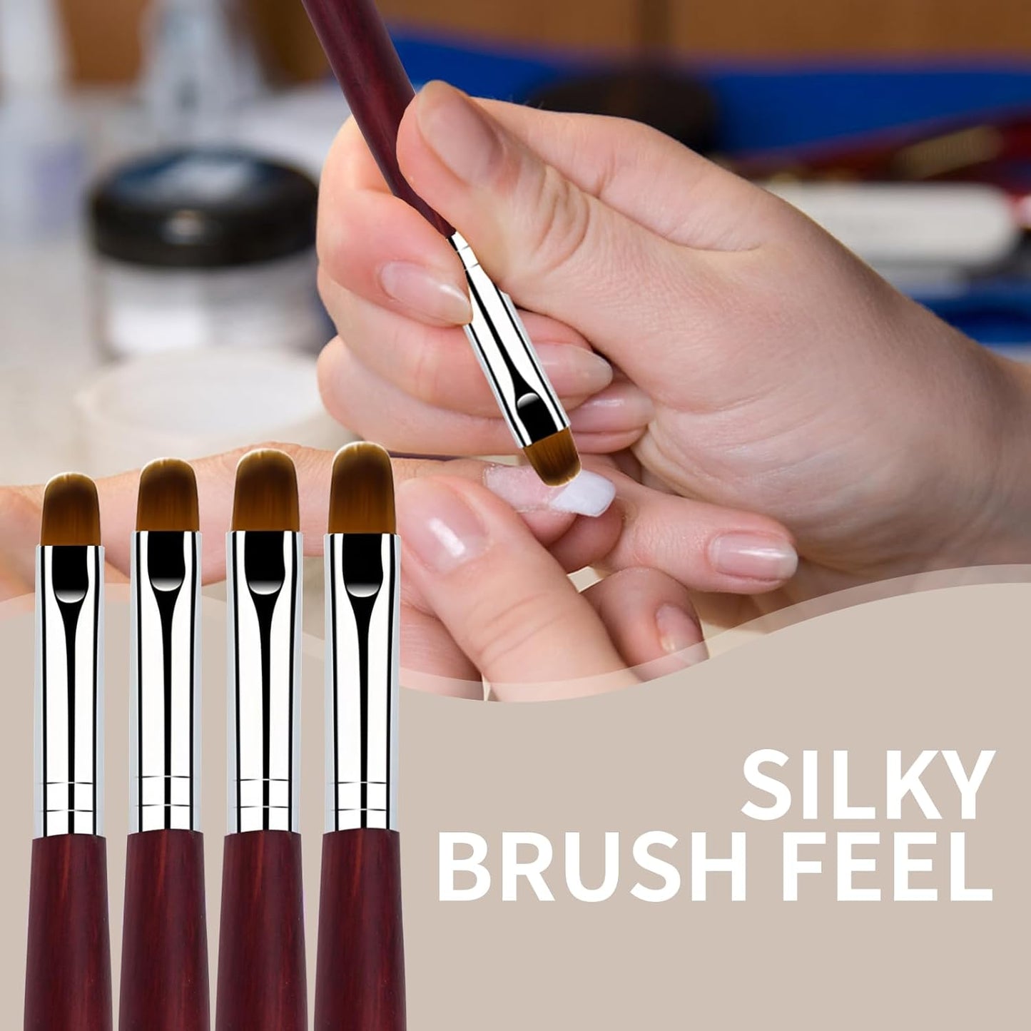 French Manicure Brush, Esclane 2 Way French Nail Brush with Dotting Tool for Manicure Cuticle Clean Up Nail Art Design, French Tip Brush (Wood, #16)