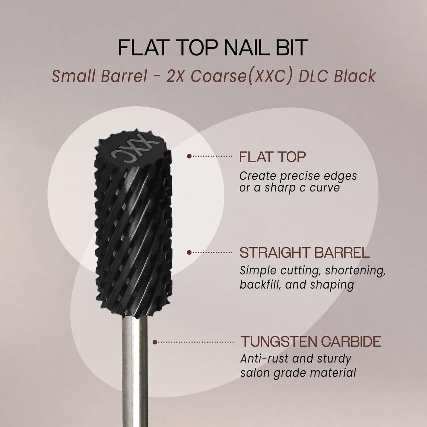 USA PANA Professional 3/32" Shank Size - Flat Top Small Barrel Carbide Bit - 5X Coarse Grit to Extra Fine Grit - Gold, Silver, DLC Black - Nail Drill Bit for Dremel Machine (2X Coarse, DLC Black)