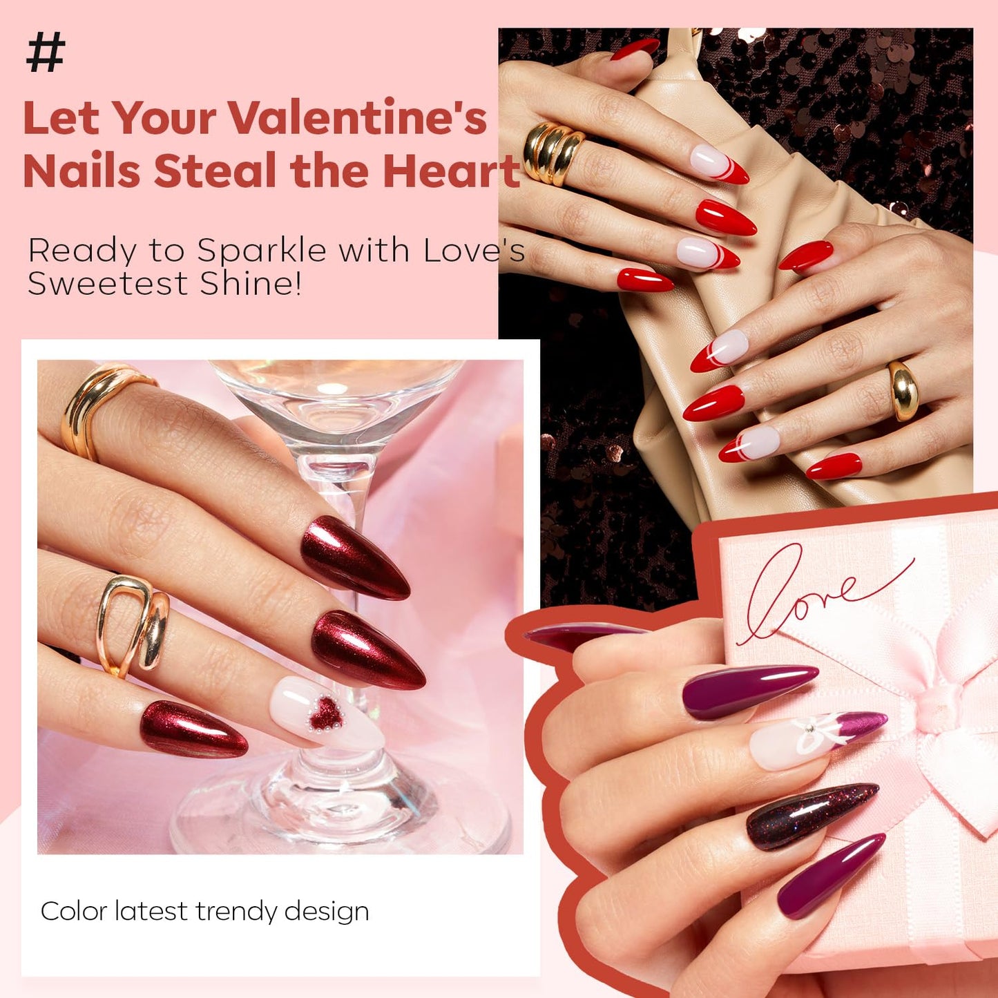 modelones Nail Polish Set 6 Colors, Dark Red Christmas Cat Eye Burgundy Glitter Quick Dry Mini Nail Lacquer Kit Magnetic Maroon Purple Cherry DIY Home Nail Art Manicure Gifts for Women Girls