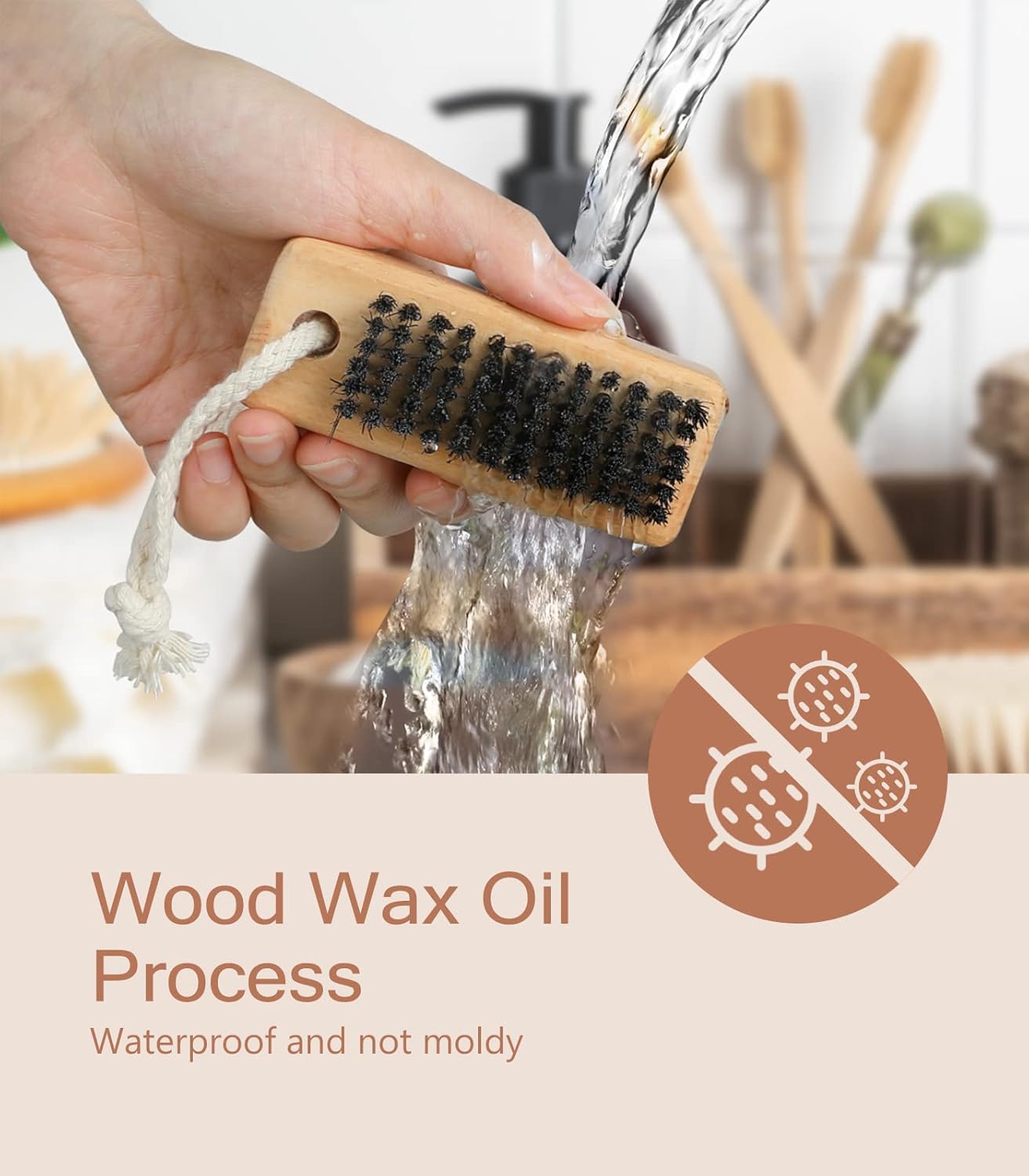 Nail Brush for Cleaning Fingernails, 2Pack Wooden Nail Brushes Fingernail Brush for Cleaning Nail Scrub Brush Two-Sided with Hanging Rope (Beechwood)