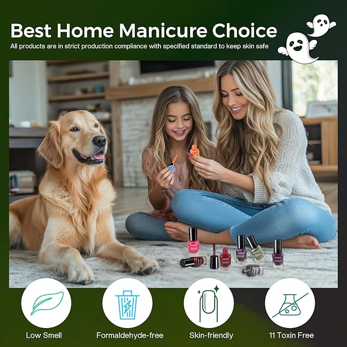 Morovan Dark Nail Polish Set: Glitter Green Dark Red Black Hot Pink Brown Shimmer Fingernail Polish Kit Air Quick Dry Nail Pack for Halloween Nail Art Manicure Gift Holiday Party for Women Girls