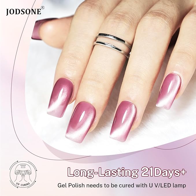 JODSONE 10ml Cat Eye Gel Nail Polish Set Pink Brown Collection 6 Colors for Holographic Glitter Cat Eye with Magnet at Home Salon Design Gift for Girls
